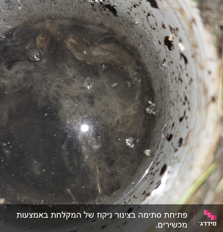 מים עומדים בצינור עם לכלוך